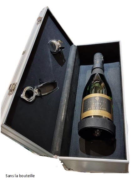 COFFRET CHAMPAGNE METAL 1 PINCE 1 BOUCHON