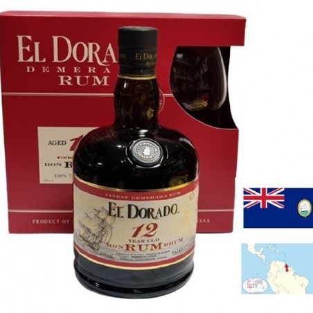 EL DORADO 12 ANS COFFRET 1 VERRE RHUM GUYANE 70CL 40°