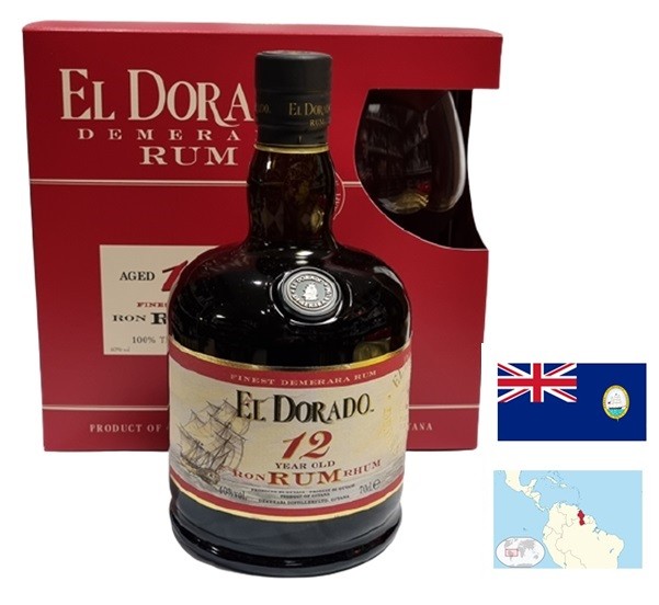 EL DORADO 12 ANS COFFRET 1 VERRE RHUM GUYANE 70CL 40°