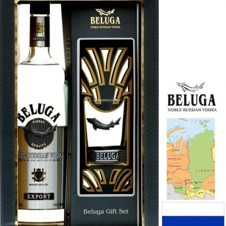 BELUGA NOBLE VODKA  RUSSIE 70CL 40° COFFRET 1 VERRE