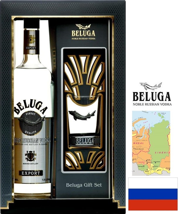 BELUGA NOBLE VODKA  RUSSIE 70CL 40° COFFRET 1 VERRE