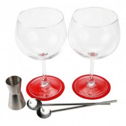 SET COCKTAIL LUDI-VIN 2 VERRES + 2 PAILLES MÉTAL + DOSEUR