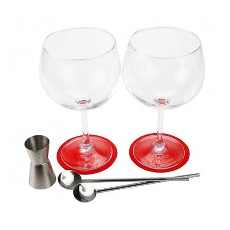 SET COCKTAIL LUDI-VIN 2 VERRES + 2 PAILLES MÉTAL + DOSEUR