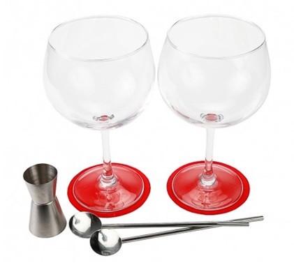 SET COCKTAIL LUDI-VIN 2 VERRES + 2 PAILLES MÉTAL + DOSEUR