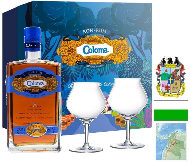 COLOMA 8 ANS COFFRET 2 VERRES  RHUM COLOMBIE 70CL