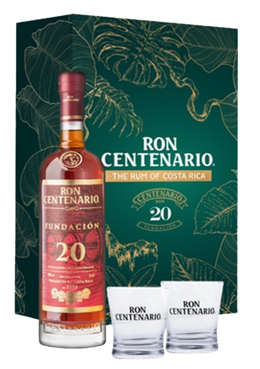 CENTENARIO 20  RHUM COSTA RICA COFFRET 2 VERRES 70CL40°