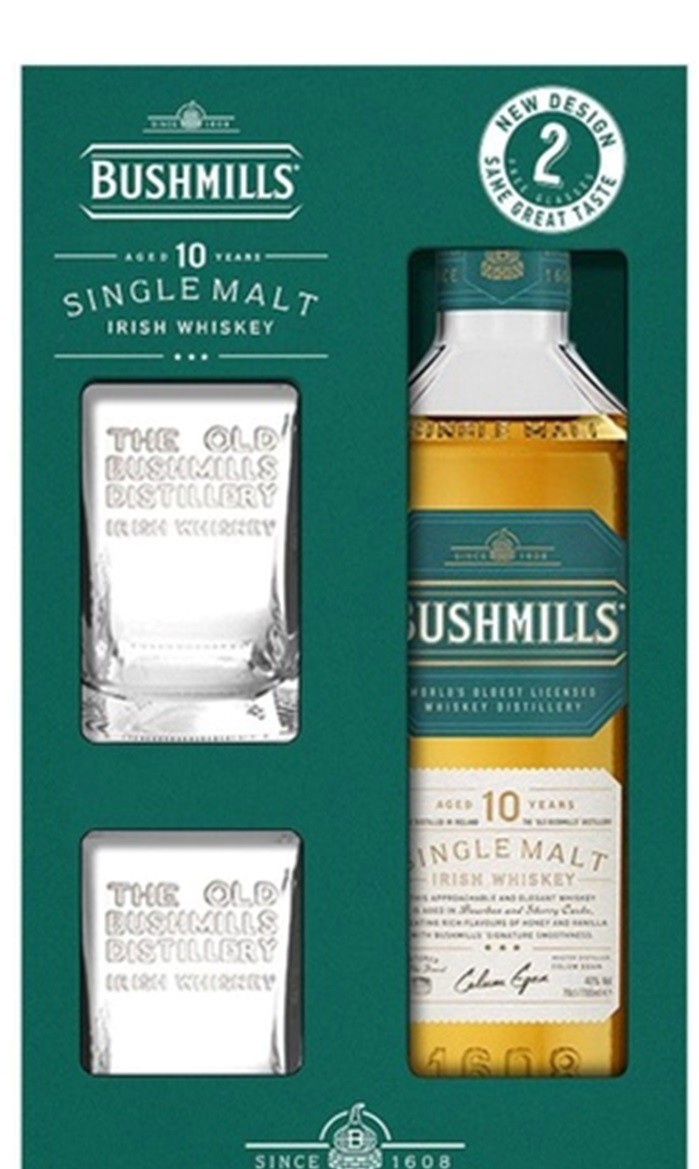 BUSHMILLS 10 ANS COFFRET 2 VERRES SINGLE MALT WHISKEY | Achat whisky en ligne