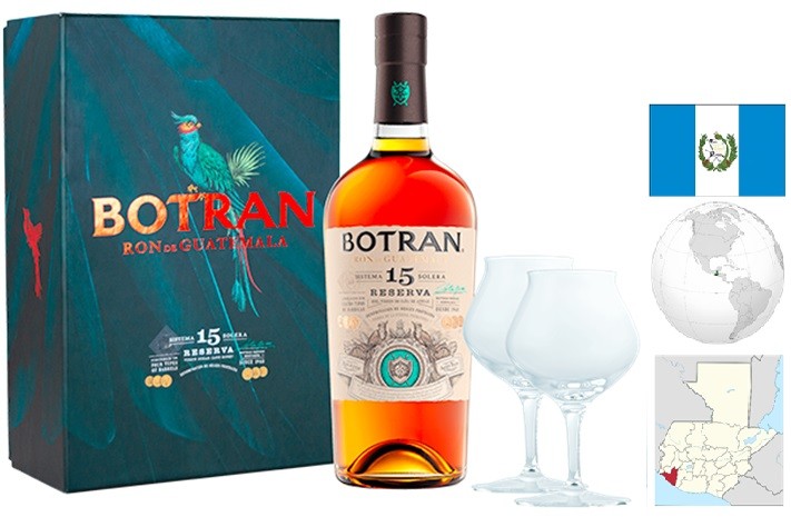 BOTRAN 15 SOLERA COFFRET 2 VERRES RHUM GUATEMALA 70 CL  40°