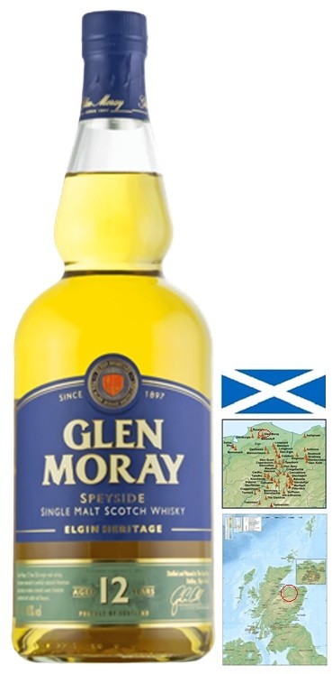 GLEN MORAY 12 ANS AMERICAN CASK SING.MALT SPEYSIDE 70CL 40°