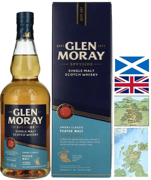 GLEN MORAY 12 ANS PEATED SINGLE MALT SPEYSIDE 70 CL  40°