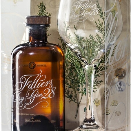 FILLIERS DRY GIN 28 "COFFRET 1 VERRE" BELGIQUE 50CL  46°