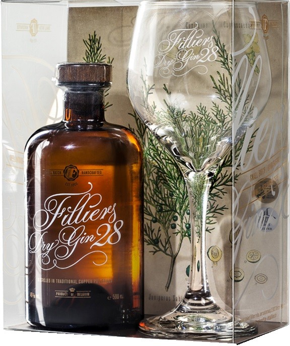 FILLIERS DRY GIN 28 "COFFRET 1 VERRE" BELGIQUE 50CL  46°